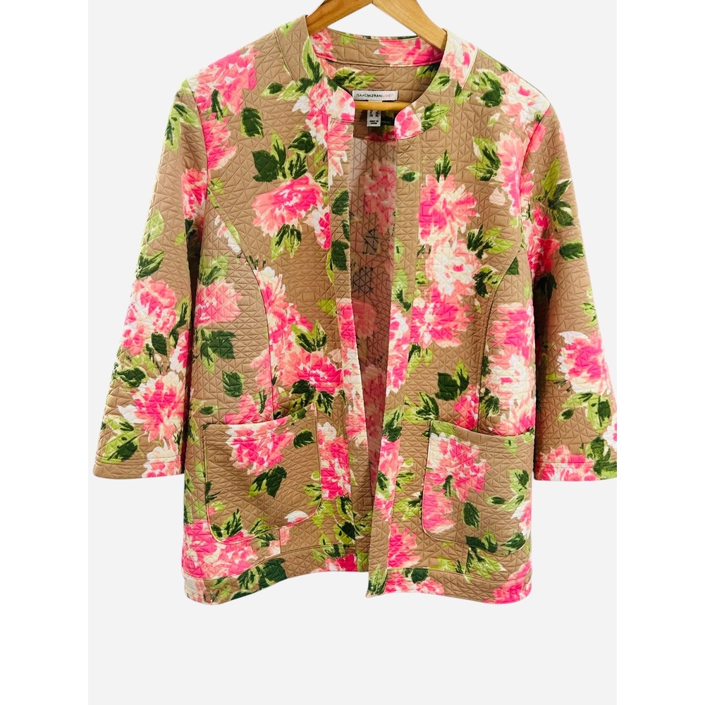 Isaac Mizrahi LIVE!‎ Floral Quilted Open Front 3/4 Sleeve Jacket Large
